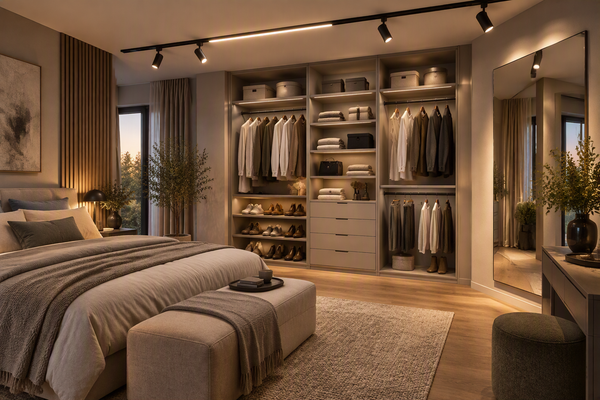 Schlafzimmer und Ankleidezimmer beleuchten: Lichtplan für Bett, Schrank und Spiegel