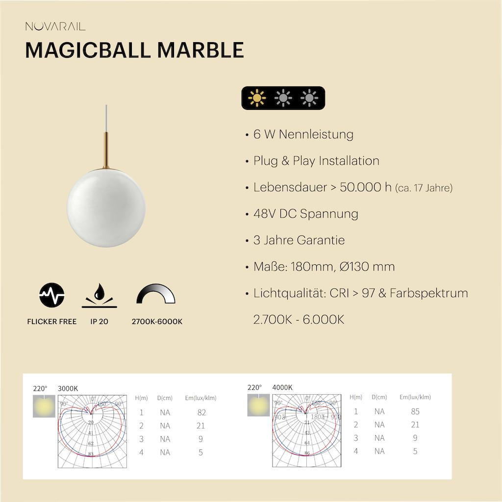 Magicball Pendelleuchte aus Glas in Marmoroptik Marble White