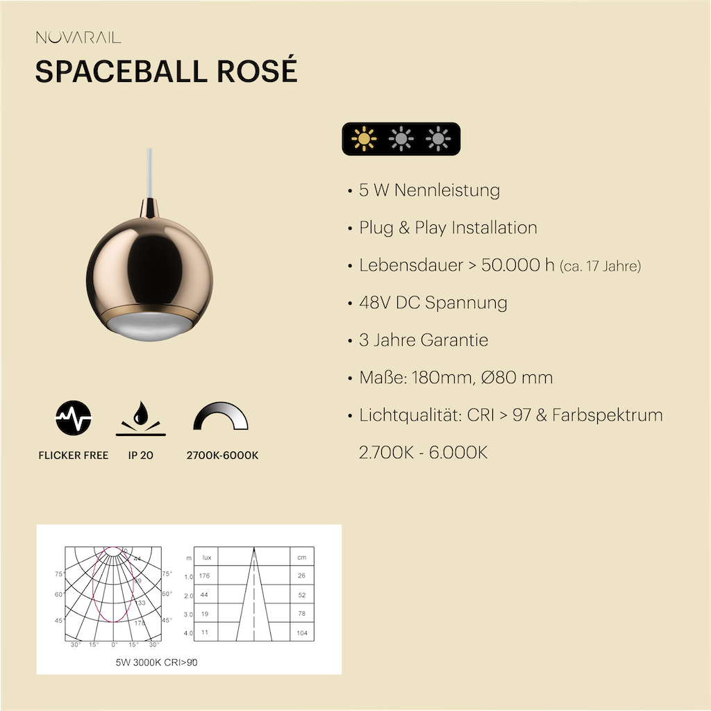 Spaceball Pendelleuchte in Rose Gold
